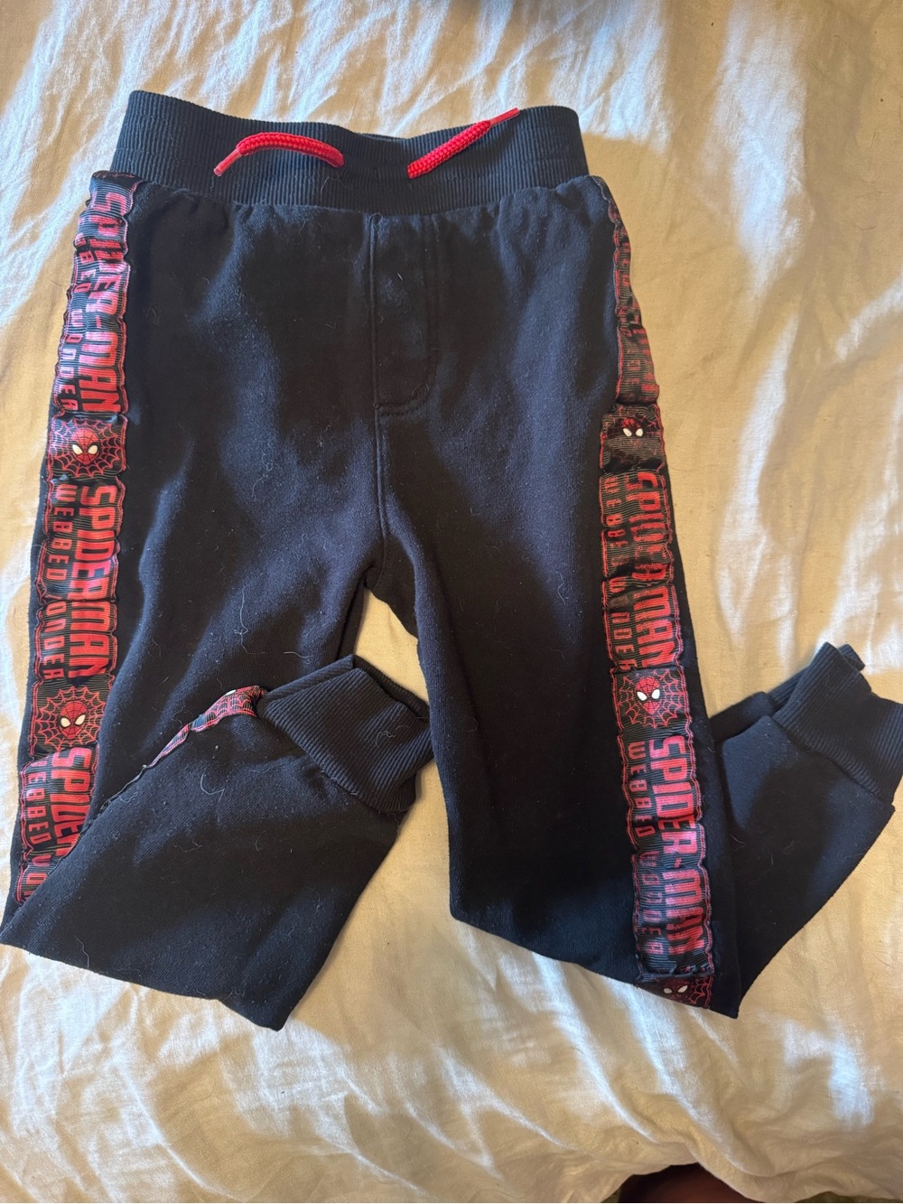 Spiderman Black Joggers with Red Side Stripe and Drawstring